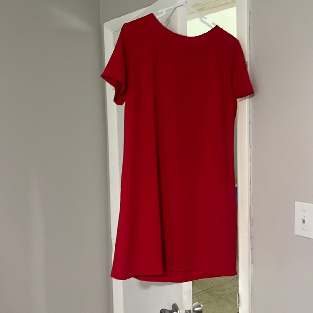 Lulu's red T-shirt, dress with gold zipper